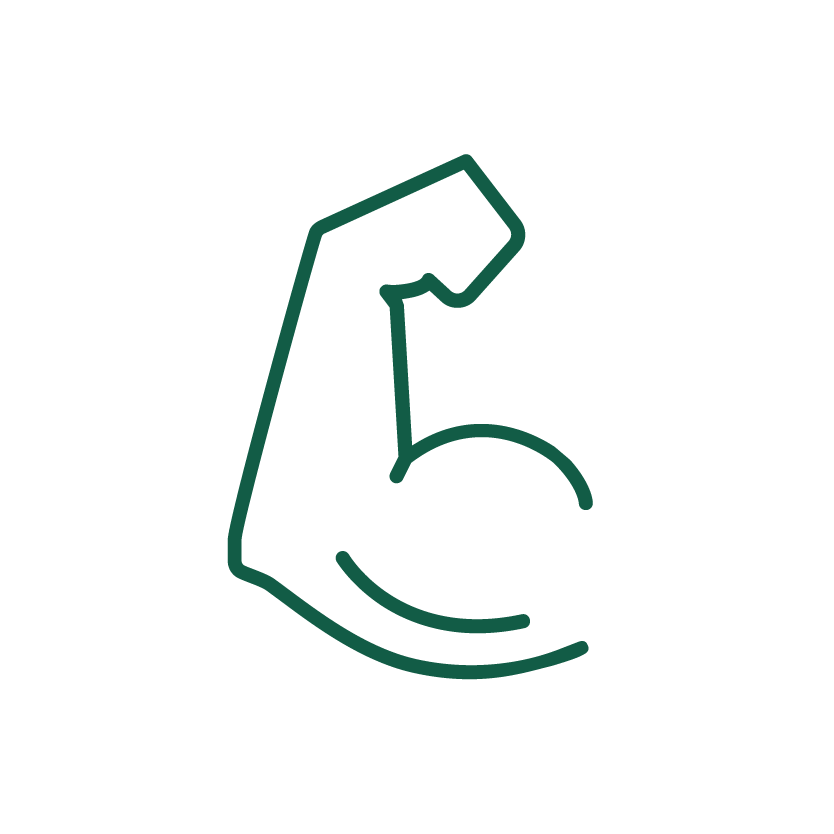 Grünes Icon eines gebeugten Arms mit Fokus auf den Bizepsmuskel, das auf einen hohen Proteingehalt hinweist.