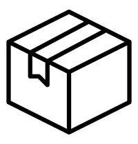 Schwarzes Icon eines Versandkartons mit Klebeband, das auf ein Paket oder Lieferung hinweist.