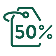 icon in grüner Farbe mit einem 50% Rabatt Schildchen