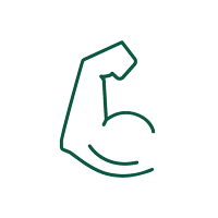 Grünes Symbol eines gebeugten Arms mit Fokus auf den Bizepsmuskel, das auf einen hohen Proteingehalt oder Muskelaufbau hinweist.