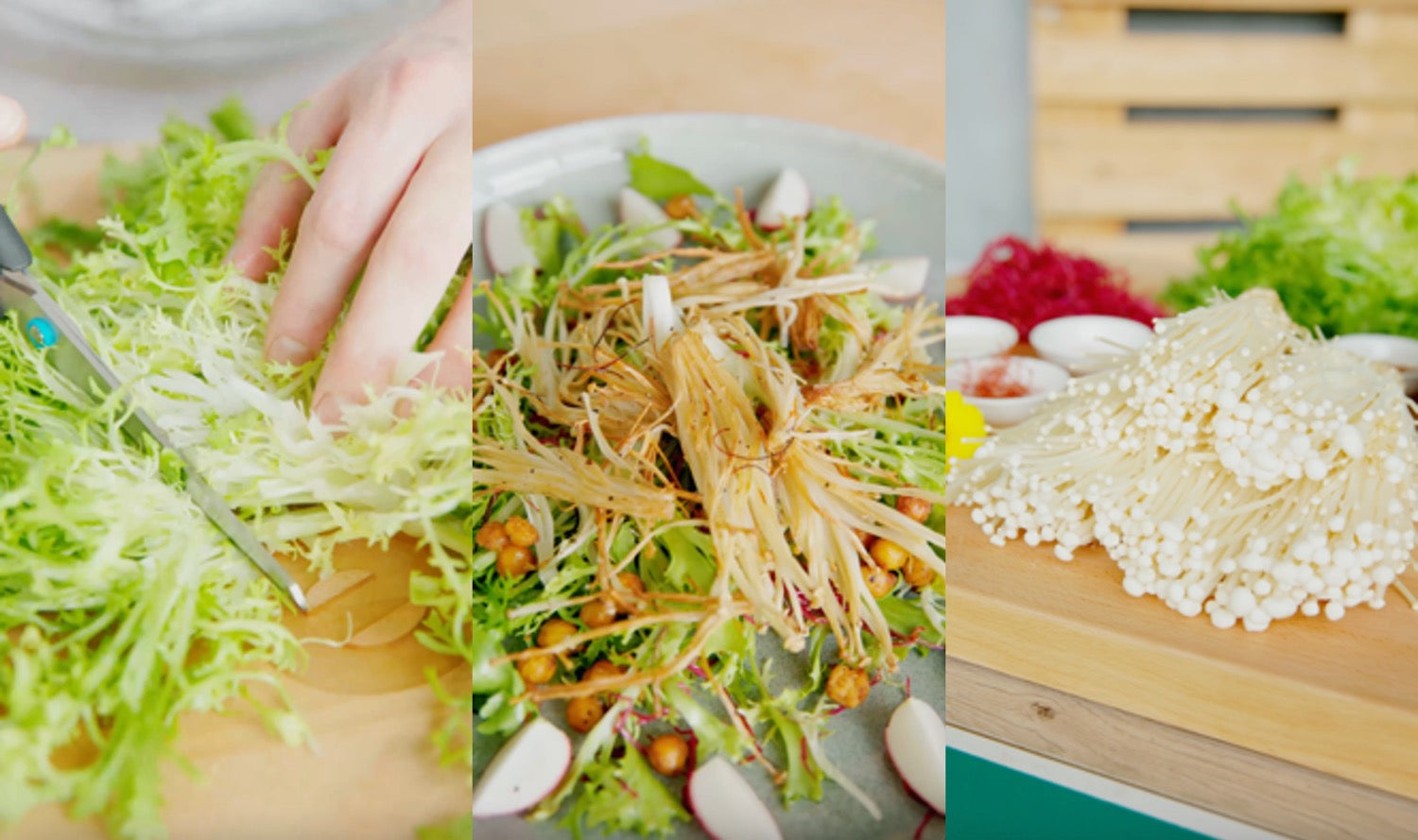 Gebackene Enoki-Pilze mit Salat