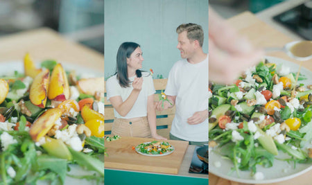 Veganer Sommersalat mit gebratenen Pfirsichen