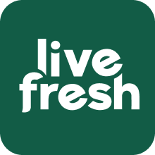 Grünes Logo mit LiveFresh Aufschrift in weiß. 