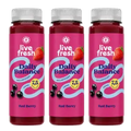Drei Flaschen des Ballaststoffdrinks Daily Balance in der Sorte Red Berry