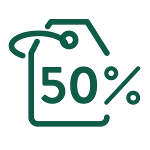 icon in grüner Farbe mit einem 50% Rabatt Schildchen