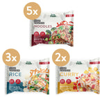 3 verschiedene gesunde Fertiggerichte von LiveFresh. Asia Noodles, Mango Curry und Rice Tasty