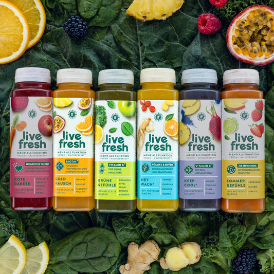 Tasting package - 6 wellness juices - Cold pressed¹ & Not heated.